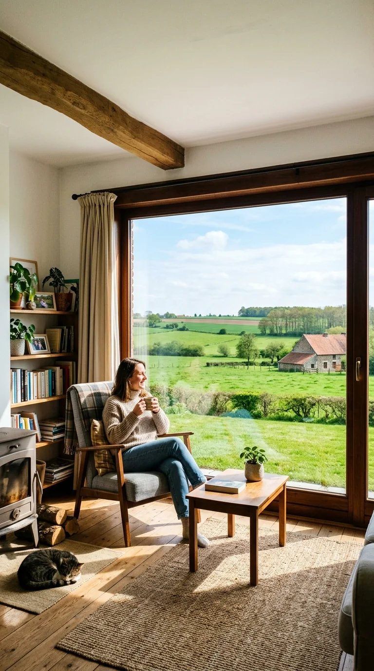 Séjour lumineux ouvert sur la campagne